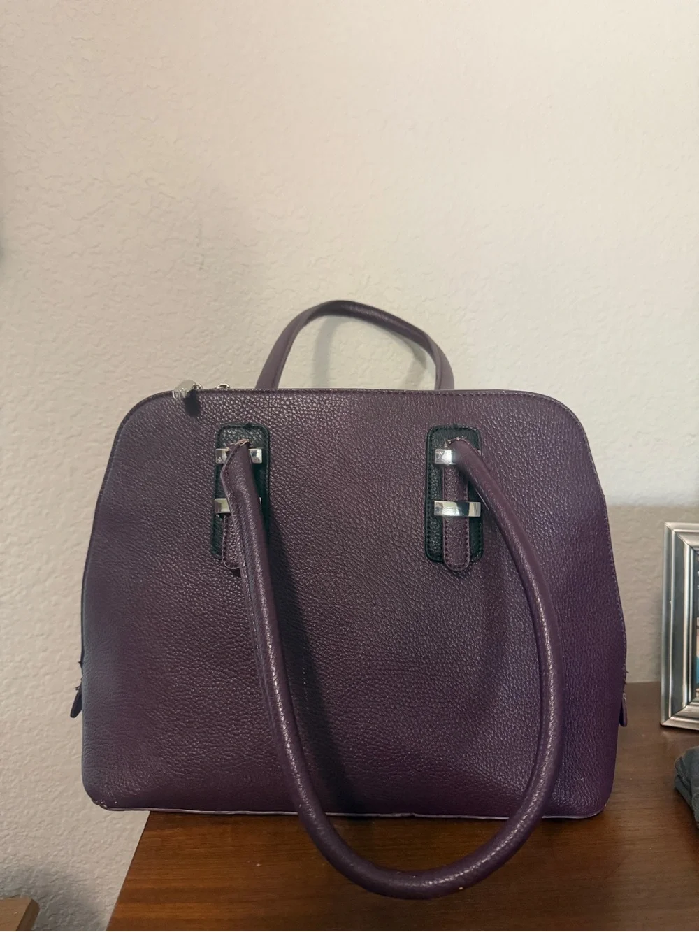Elegant Purple Structured Satchel Handbag